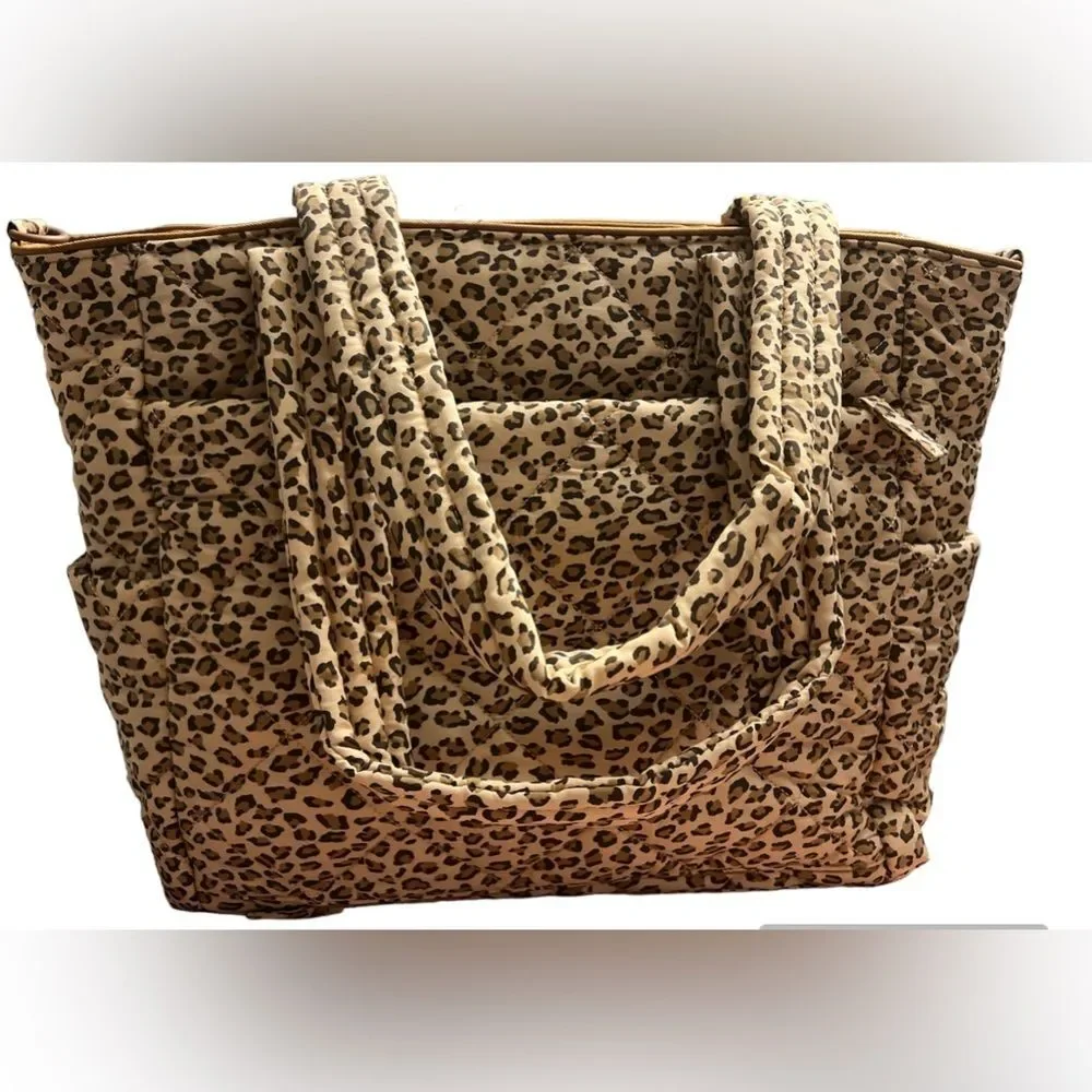 BEIS x Elsa Hosk Quilted Tote Diaper Bag In Wild Child Animal Print New